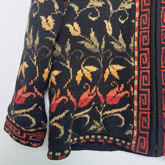Vintage Nomadic Traders Womens Sz M Floral Zip Up Cardigan Lambs Wool Blend - Picture 2 of 13